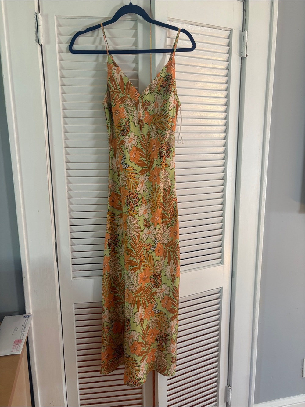 Dress Forum Orange and Green Floral Slip Midi Dress